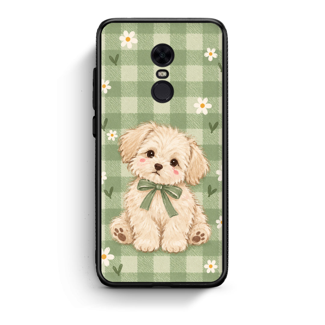 Θήκη Xiaomi Redmi 5 Plus Puppy and Daisies on Sage Gingham από τη Smartfits με σχέδιο στο πίσω μέρος και μαύρο περίβλημα | Xiaomi Redmi 5 Plus Puppy and Daisies on Sage Gingham case with colorful back and black bezels