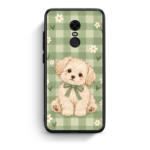 Θήκη Xiaomi Redmi 5 Plus Puppy and Daisies on Sage Gingham από τη Smartfits με σχέδιο στο πίσω μέρος και μαύρο περίβλημα | Xiaomi Redmi 5 Plus Puppy and Daisies on Sage Gingham case with colorful back and black bezels