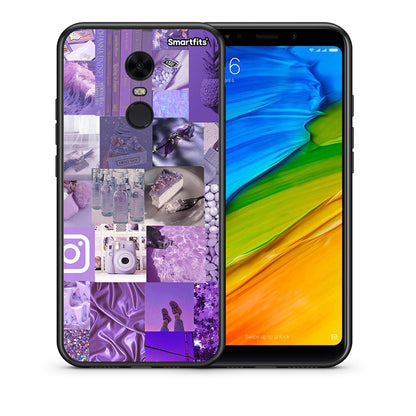 Θήκη Xiaomi Redmi 5 Plus Purple Aesthetic Collage από τη Smartfits με σχέδιο στο πίσω μέρος και μαύρο περίβλημα | Xiaomi Redmi 5 Plus Purple Aesthetic Collage case with colorful back and black bezels