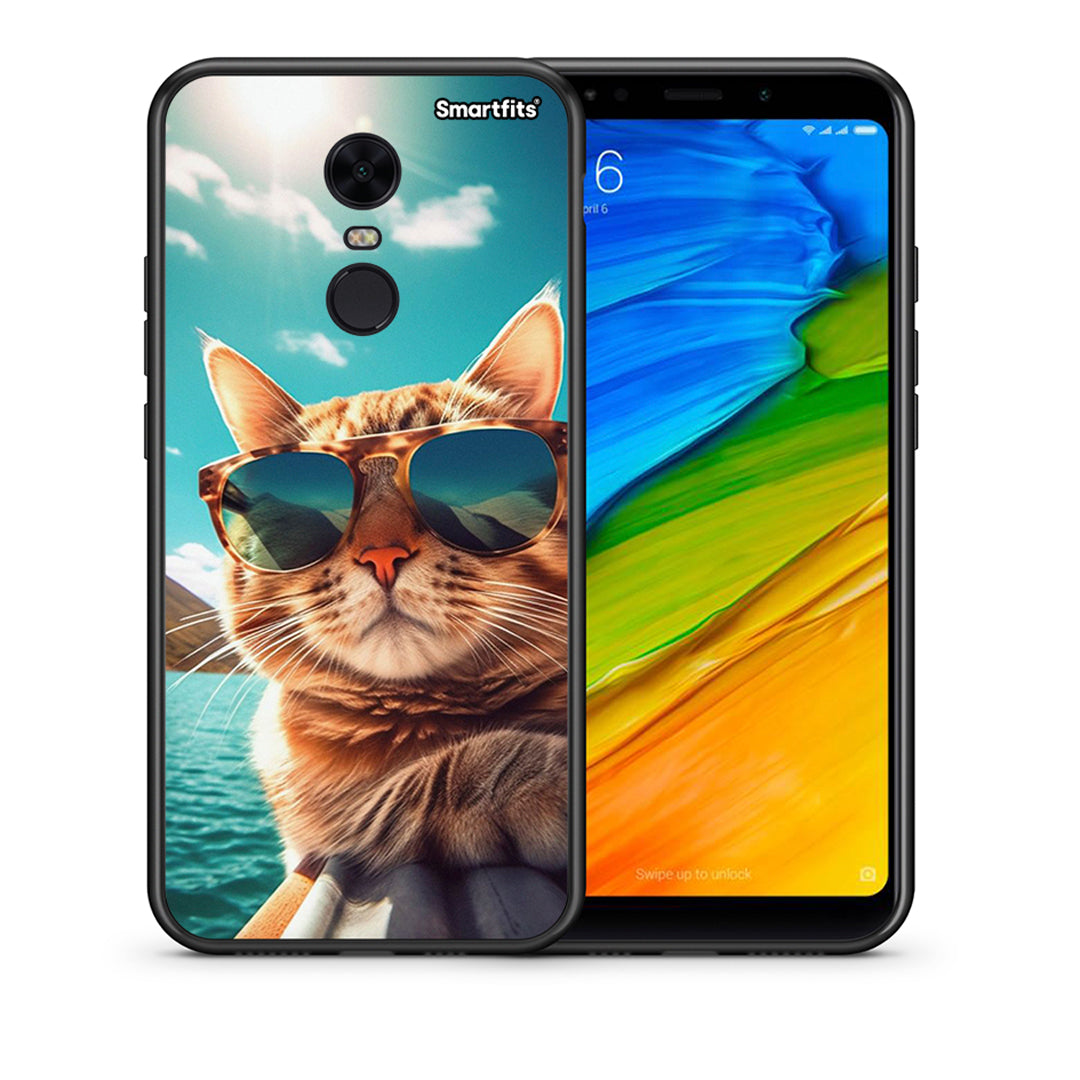 Θήκη Xiaomi Redmi 5 Plus Summer Cat από τη Smartfits με σχέδιο στο πίσω μέρος και μαύρο περίβλημα | Xiaomi Redmi 5 Plus Summer Cat case with colorful back and black bezels