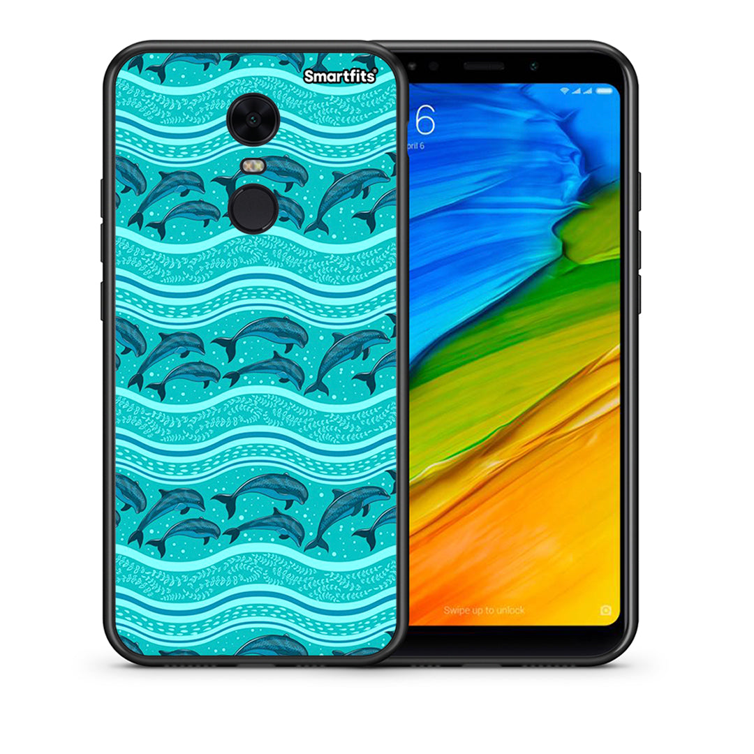 Θήκη Xiaomi Redmi 5 Plus Swimming Dolphins από τη Smartfits με σχέδιο στο πίσω μέρος και μαύρο περίβλημα | Xiaomi Redmi 5 Plus Swimming Dolphins case with colorful back and black bezels