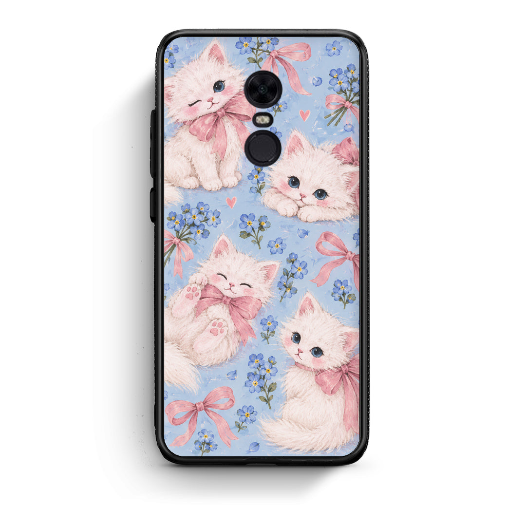 Θήκη Xiaomi Redmi 5 Plus White Kittens and Blue Flowers Large από τη Smartfits με σχέδιο στο πίσω μέρος και μαύρο περίβλημα | Xiaomi Redmi 5 Plus White Kittens and Blue Flowers Large case with colorful back and black bezels