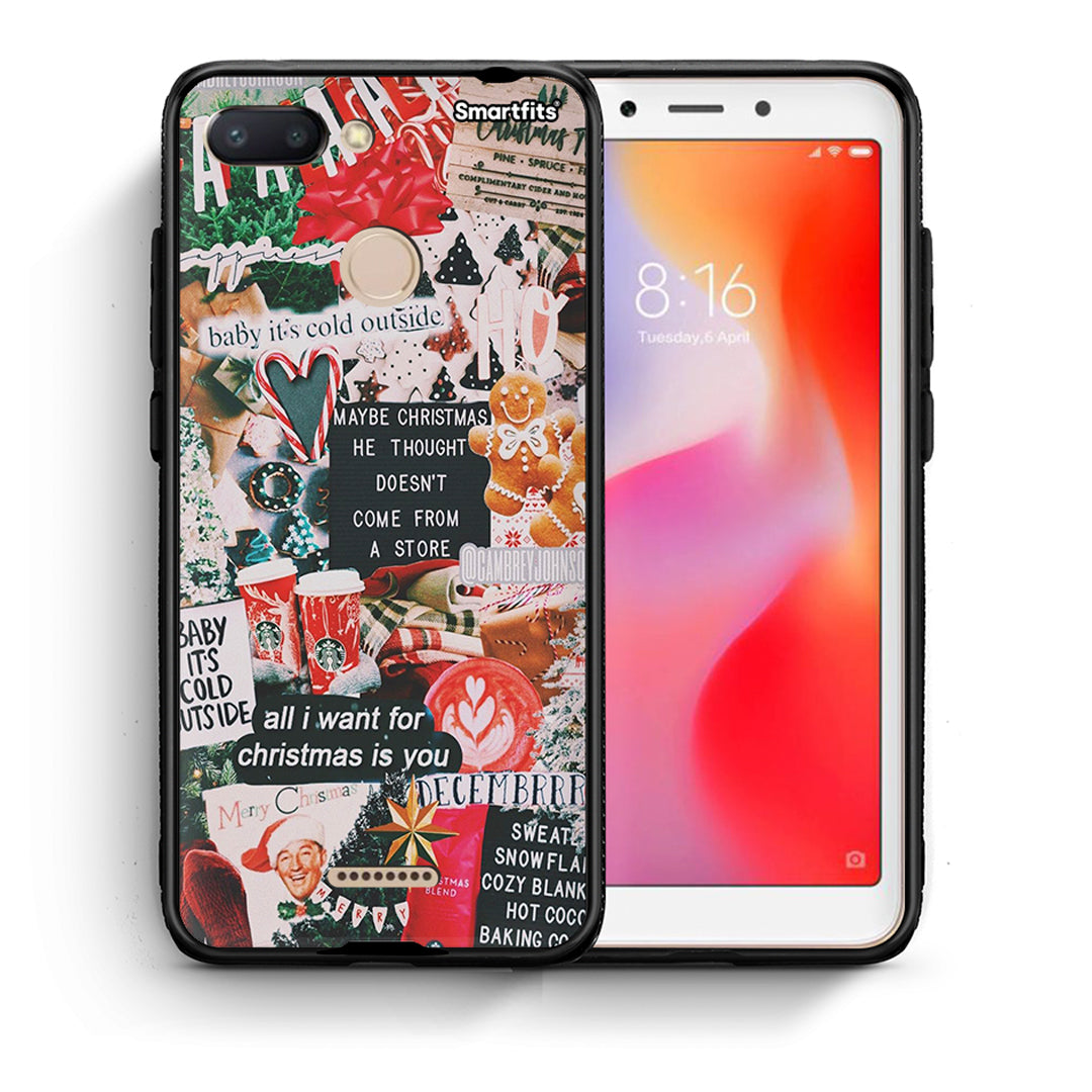 Θήκη Xiaomi Redmi 6 Christmas Happiness από τη Smartfits με σχέδιο στο πίσω μέρος και μαύρο περίβλημα | Xiaomi Redmi 6 Christmas Happiness case with colorful back and black bezels