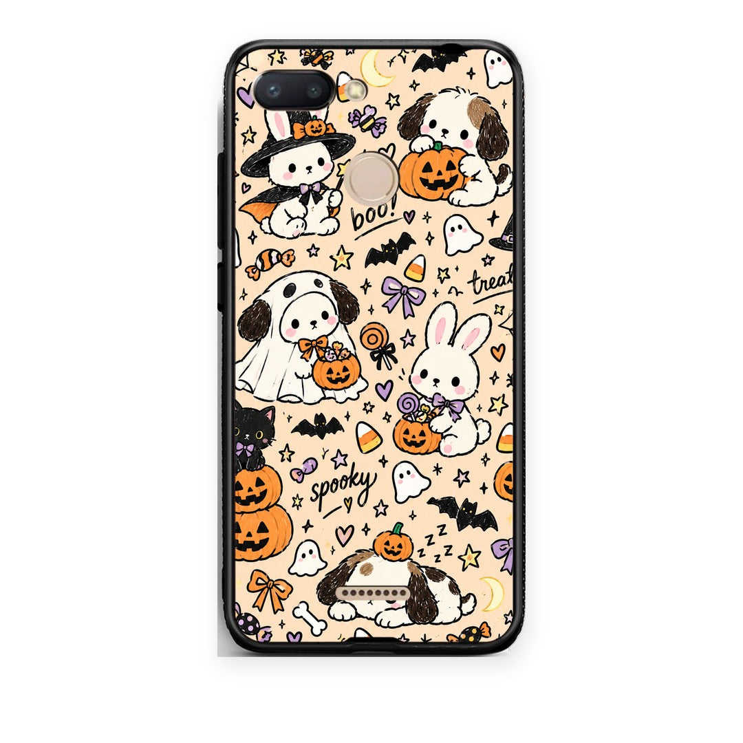 Θήκη Xiaomi Redmi 6 Halloween Puppies and Friends on Cream από τη Smartfits με σχέδιο στο πίσω μέρος και μαύρο περίβλημα | Xiaomi Redmi 6 Halloween Puppies and Friends on Cream case with colorful back and black bezels