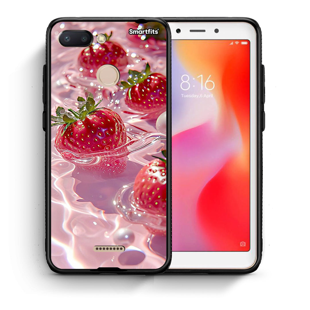 Θήκη Xiaomi Redmi 6 Juicy Strawberries από τη Smartfits με σχέδιο στο πίσω μέρος και μαύρο περίβλημα | Xiaomi Redmi 6 Juicy Strawberries case with colorful back and black bezels