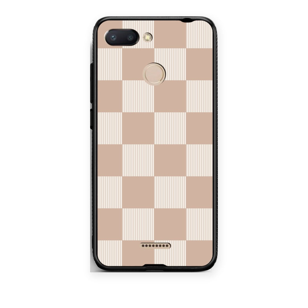 Θήκη Xiaomi Redmi 6 Latte and Cream Striped Checks από τη Smartfits με σχέδιο στο πίσω μέρος και μαύρο περίβλημα | Xiaomi Redmi 6 Latte and Cream Striped Checks case with colorful back and black bezels