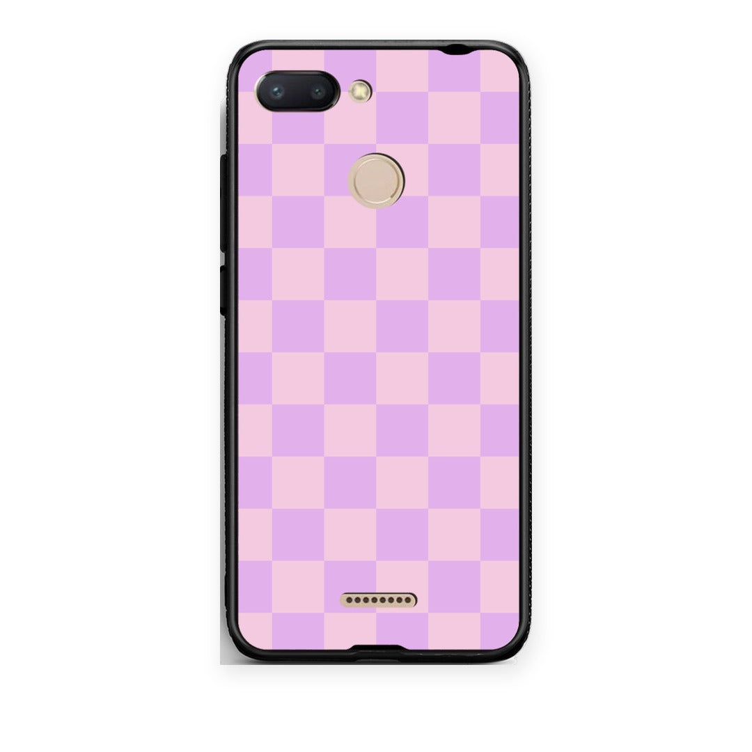 Θήκη Xiaomi Redmi 6 Lavender and Pink Checkerboard από τη Smartfits με σχέδιο στο πίσω μέρος και μαύρο περίβλημα | Xiaomi Redmi 6 Lavender and Pink Checkerboard case with colorful back and black bezels