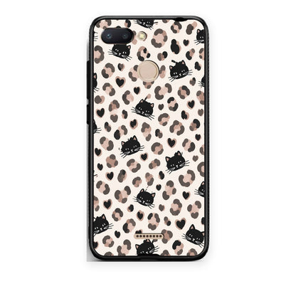 Θήκη Xiaomi Redmi 6 Leopard Spots and Black Cats on Cream από τη Smartfits με σχέδιο στο πίσω μέρος και μαύρο περίβλημα | Xiaomi Redmi 6 Leopard Spots and Black Cats on Cream case with colorful back and black bezels