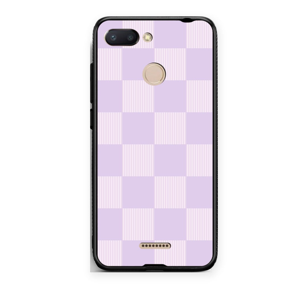 Θήκη Xiaomi Redmi 6 Lilac and Cream Striped Checks από τη Smartfits με σχέδιο στο πίσω μέρος και μαύρο περίβλημα | Xiaomi Redmi 6 Lilac and Cream Striped Checks case with colorful back and black bezels