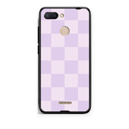 Θήκη Xiaomi Redmi 6 Lilac and Cream Striped Checks από τη Smartfits με σχέδιο στο πίσω μέρος και μαύρο περίβλημα | Xiaomi Redmi 6 Lilac and Cream Striped Checks case with colorful back and black bezels