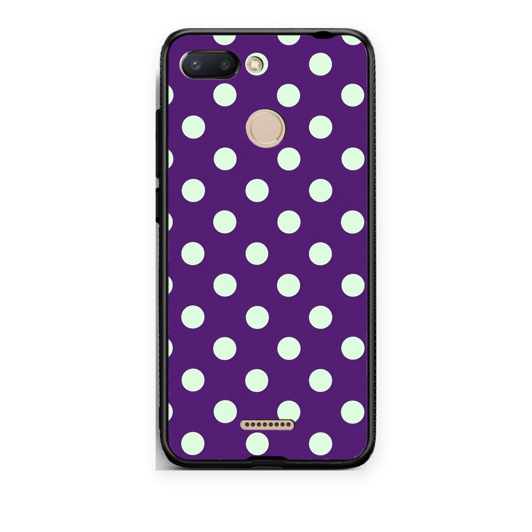 Θήκη Xiaomi Redmi 6 Mint Polka Dots on Purple από τη Smartfits με σχέδιο στο πίσω μέρος και μαύρο περίβλημα | Xiaomi Redmi 6 Mint Polka Dots on Purple case with colorful back and black bezels