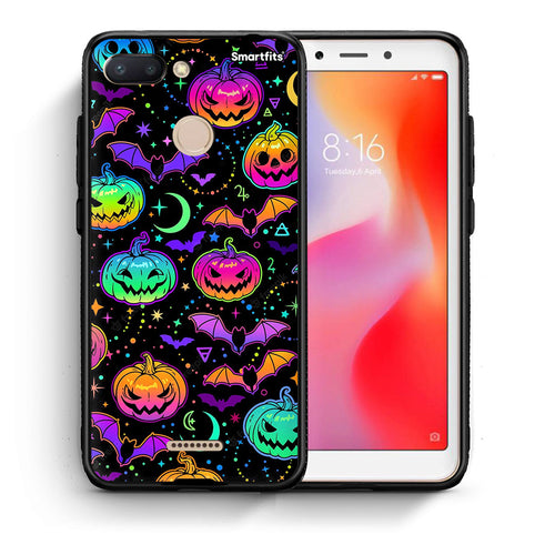 Θήκη Xiaomi Redmi 6 Neon Halloween από τη Smartfits με σχέδιο στο πίσω μέρος και μαύρο περίβλημα | Xiaomi Redmi 6 Neon Halloween case with colorful back and black bezels