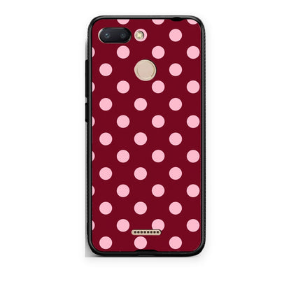 Θήκη Xiaomi Redmi 6 Pink Polka Dots on Burgundy από τη Smartfits με σχέδιο στο πίσω μέρος και μαύρο περίβλημα | Xiaomi Redmi 6 Pink Polka Dots on Burgundy case with colorful back and black bezels