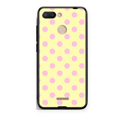 Θήκη Xiaomi Redmi 6 Pink Polka Dots on Yellow από τη Smartfits με σχέδιο στο πίσω μέρος και μαύρο περίβλημα | Xiaomi Redmi 6 Pink Polka Dots on Yellow case with colorful back and black bezels