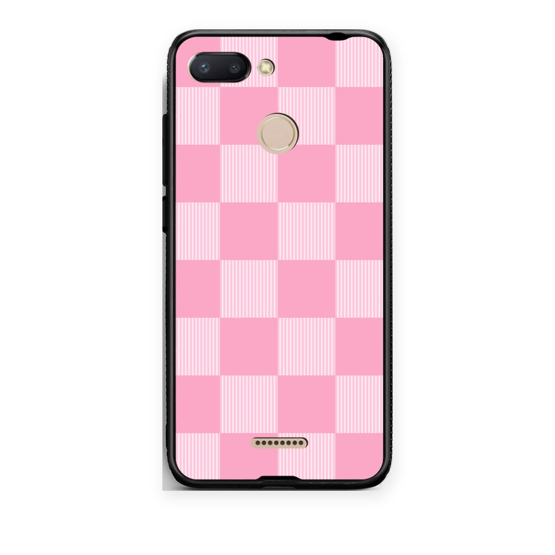 Θήκη Xiaomi Redmi 6 Pink and White Striped Checks από τη Smartfits με σχέδιο στο πίσω μέρος και μαύρο περίβλημα | Xiaomi Redmi 6 Pink and White Striped Checks case with colorful back and black bezels