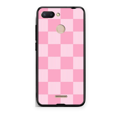 Θήκη Xiaomi Redmi 6 Pink and White Striped Checks από τη Smartfits με σχέδιο στο πίσω μέρος και μαύρο περίβλημα | Xiaomi Redmi 6 Pink and White Striped Checks case with colorful back and black bezels