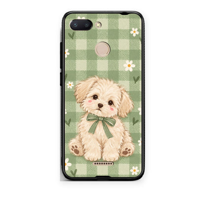 Θήκη Xiaomi Redmi 6 Puppy and Daisies on Sage Gingham από τη Smartfits με σχέδιο στο πίσω μέρος και μαύρο περίβλημα | Xiaomi Redmi 6 Puppy and Daisies on Sage Gingham case with colorful back and black bezels