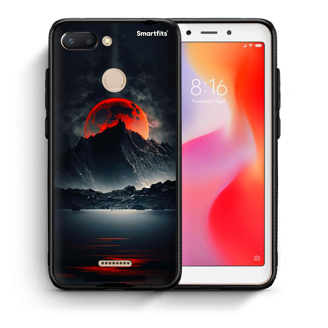 Θήκη Xiaomi Redmi 6 Red Full Moon από τη Smartfits με σχέδιο στο πίσω μέρος και μαύρο περίβλημα | Xiaomi Redmi 6 Red Full Moon case with colorful back and black bezels