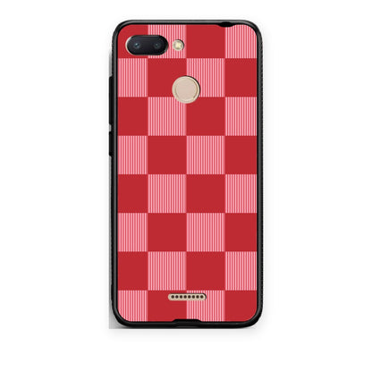 Θήκη Xiaomi Redmi 6 Red and Pink Striped Checks από τη Smartfits με σχέδιο στο πίσω μέρος και μαύρο περίβλημα | Xiaomi Redmi 6 Red and Pink Striped Checks case with colorful back and black bezels