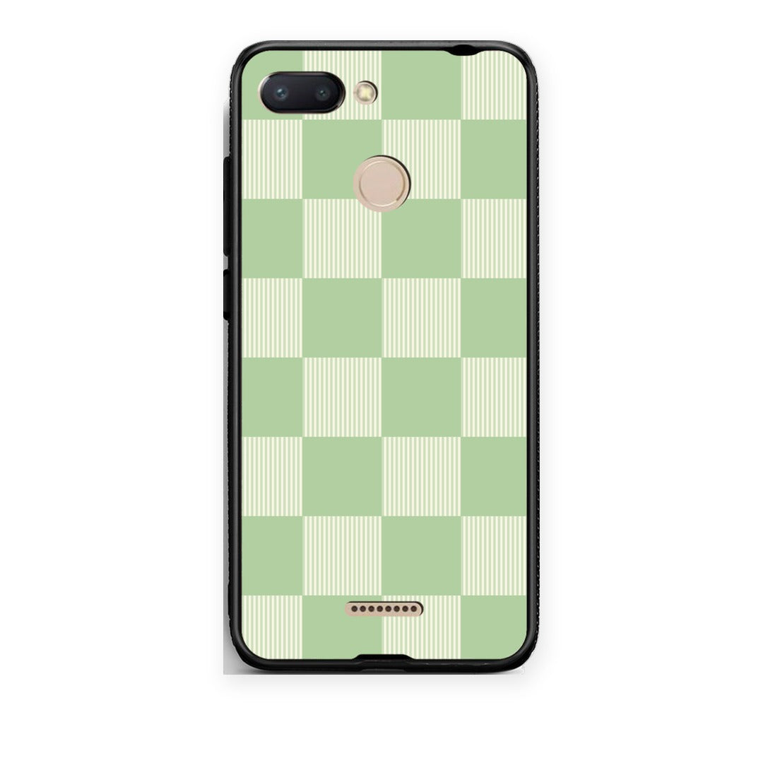 Θήκη Xiaomi Redmi 6 Sage and Cream Striped Checks από τη Smartfits με σχέδιο στο πίσω μέρος και μαύρο περίβλημα | Xiaomi Redmi 6 Sage and Cream Striped Checks case with colorful back and black bezels