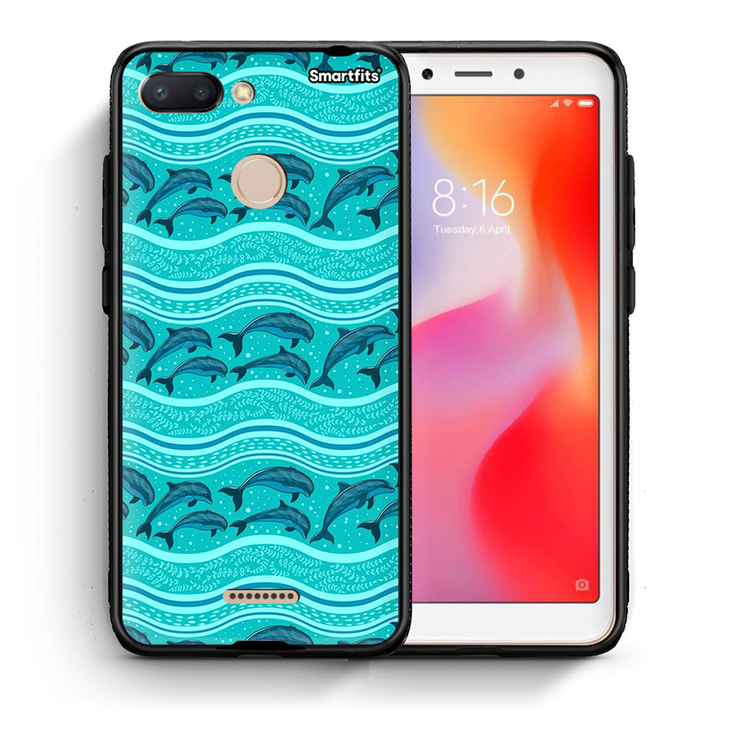 Θήκη Xiaomi Redmi 6 Swimming Dolphins από τη Smartfits με σχέδιο στο πίσω μέρος και μαύρο περίβλημα | Xiaomi Redmi 6 Swimming Dolphins case with colorful back and black bezels