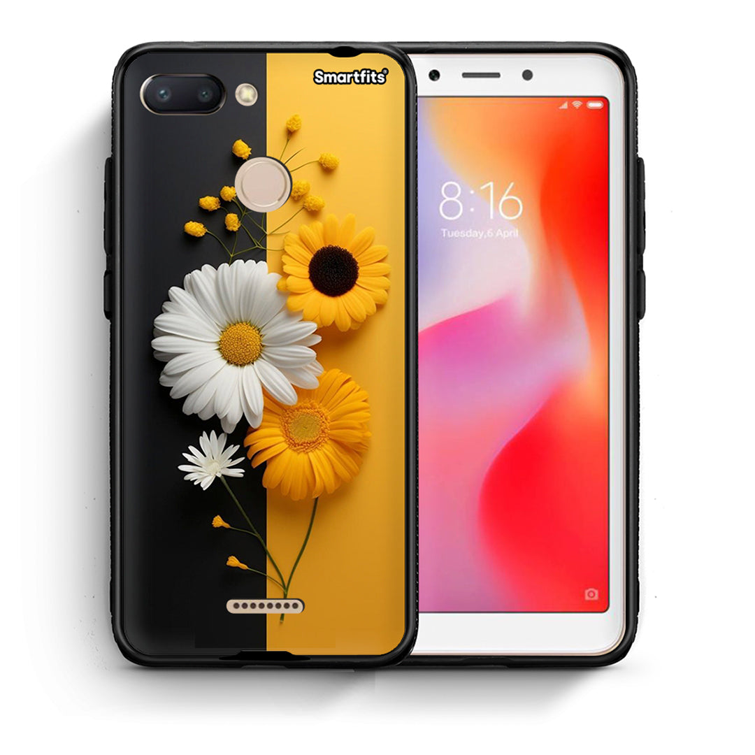 Θήκη Xiaomi Redmi 6 Yellow Daisies από τη Smartfits με σχέδιο στο πίσω μέρος και μαύρο περίβλημα | Xiaomi Redmi 6 Yellow Daisies case with colorful back and black bezels