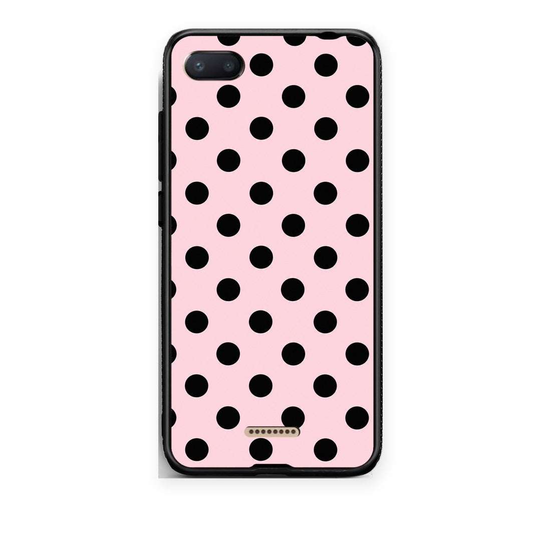 Θήκη Xiaomi Redmi 6A Black Polka Dots on Pink από τη Smartfits με σχέδιο στο πίσω μέρος και μαύρο περίβλημα | Xiaomi Redmi 6A Black Polka Dots on Pink case with colorful back and black bezels