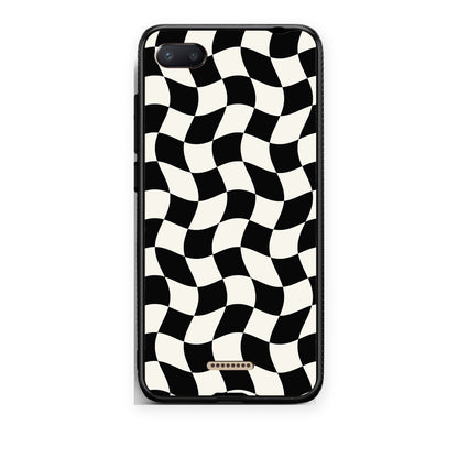 Θήκη Xiaomi Redmi 6A Black and Cream Wavy Checkerboard από τη Smartfits με σχέδιο στο πίσω μέρος και μαύρο περίβλημα | Xiaomi Redmi 6A Black and Cream Wavy Checkerboard case with colorful back and black bezels