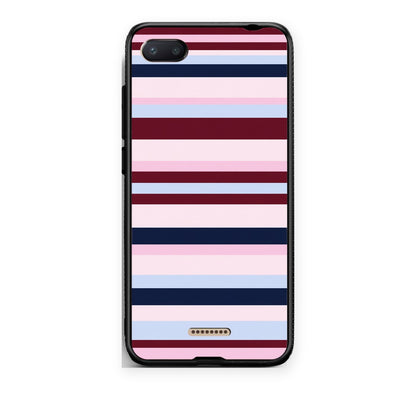 Θήκη Xiaomi Redmi 6A Burgundy Pink and Blue Horizontal Stripes από τη Smartfits με σχέδιο στο πίσω μέρος και μαύρο περίβλημα | Xiaomi Redmi 6A Burgundy Pink and Blue Horizontal Stripes case with colorful back and black bezels
