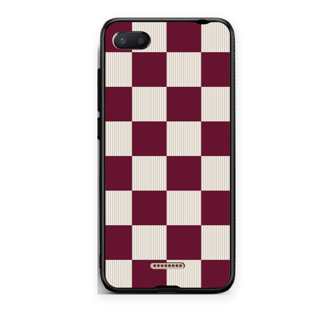 Θήκη Xiaomi Redmi 6A Burgundy and Cream Striped Checks από τη Smartfits με σχέδιο στο πίσω μέρος και μαύρο περίβλημα | Xiaomi Redmi 6A Burgundy and Cream Striped Checks case with colorful back and black bezels