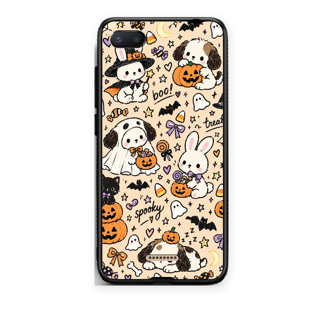 Θήκη Xiaomi Redmi 6A Halloween Puppies and Friends on Cream από τη Smartfits με σχέδιο στο πίσω μέρος και μαύρο περίβλημα | Xiaomi Redmi 6A Halloween Puppies and Friends on Cream case with colorful back and black bezels