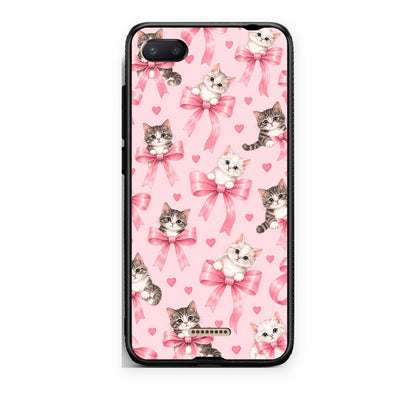 Θήκη Xiaomi Redmi 6A Kittens and Pink Bows on Pink από τη Smartfits με σχέδιο στο πίσω μέρος και μαύρο περίβλημα | Xiaomi Redmi 6A Kittens and Pink Bows on Pink case with colorful back and black bezels