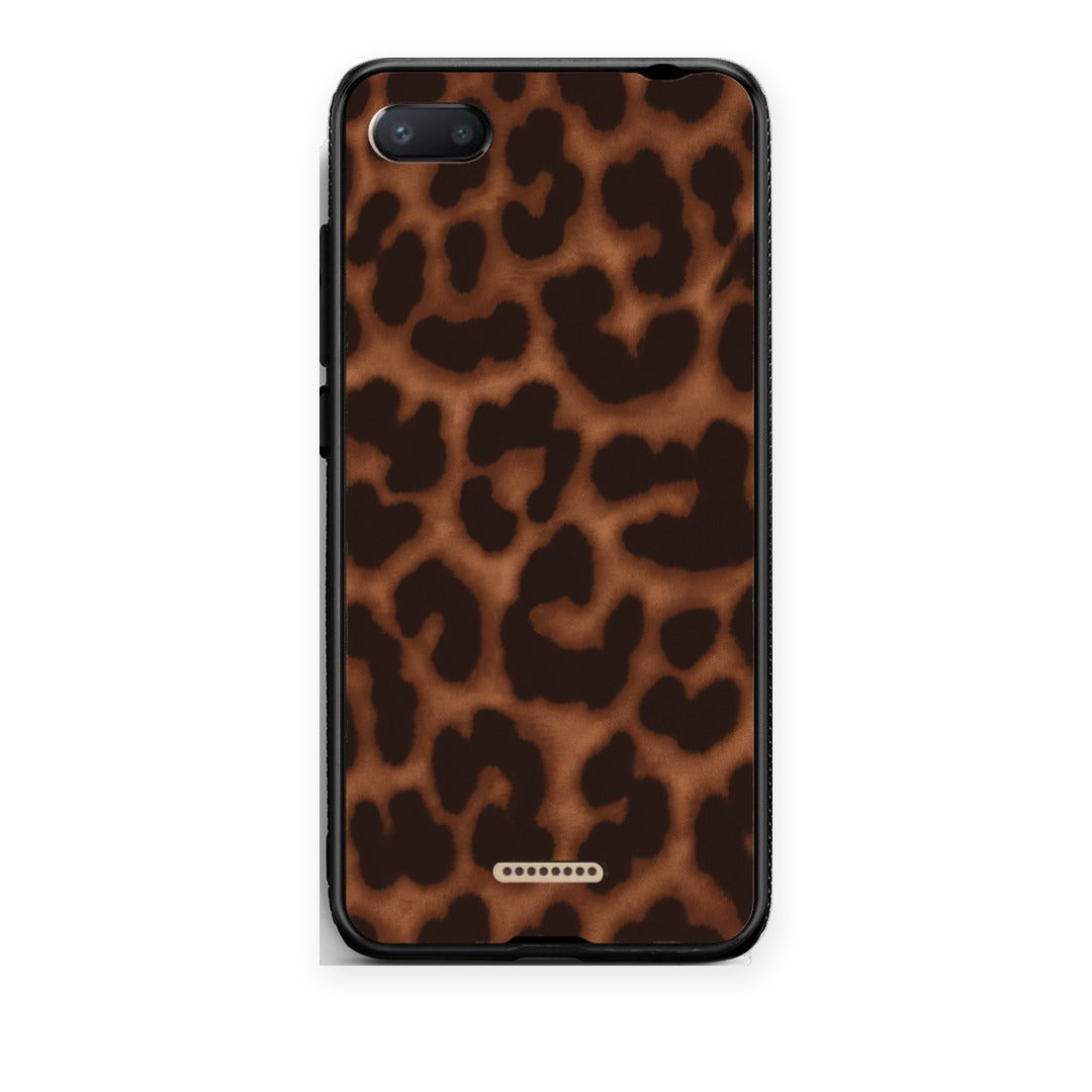Θήκη Xiaomi Redmi 6A Leopard Print Dark Brown από τη Smartfits με σχέδιο στο πίσω μέρος και μαύρο περίβλημα | Xiaomi Redmi 6A Leopard Print Dark Brown case with colorful back and black bezels