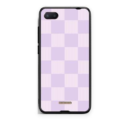 Θήκη Xiaomi Redmi 6A Lilac and Cream Striped Checks από τη Smartfits με σχέδιο στο πίσω μέρος και μαύρο περίβλημα | Xiaomi Redmi 6A Lilac and Cream Striped Checks case with colorful back and black bezels