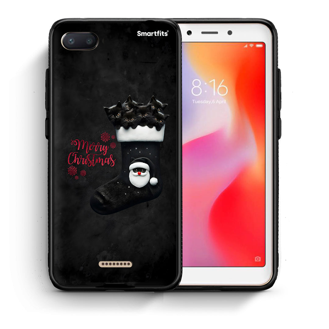Θήκη Xiaomi Redmi 6A Merry Cat Christmas από τη Smartfits με σχέδιο στο πίσω μέρος και μαύρο περίβλημα | Xiaomi Redmi 6A Merry Cat Christmas case with colorful back and black bezels