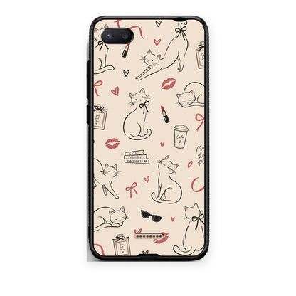 Θήκη Xiaomi Redmi 6A Minimal Cat and Fashion Doodles on Cream από τη Smartfits με σχέδιο στο πίσω μέρος και μαύρο περίβλημα | Xiaomi Redmi 6A Minimal Cat and Fashion Doodles on Cream case with colorful back and black bezels