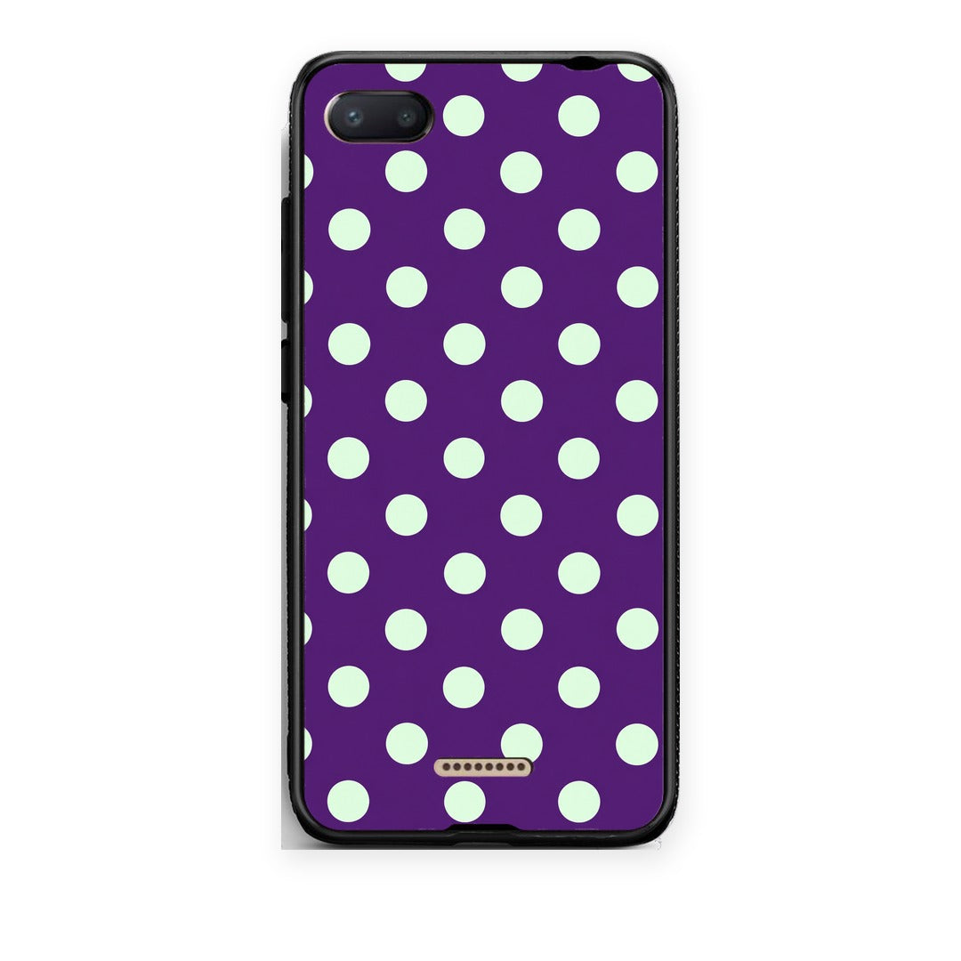 Θήκη Xiaomi Redmi 6A Mint Polka Dots on Purple από τη Smartfits με σχέδιο στο πίσω μέρος και μαύρο περίβλημα | Xiaomi Redmi 6A Mint Polka Dots on Purple case with colorful back and black bezels