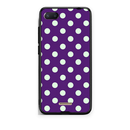 Θήκη Xiaomi Redmi 6A Mint Polka Dots on Purple από τη Smartfits με σχέδιο στο πίσω μέρος και μαύρο περίβλημα | Xiaomi Redmi 6A Mint Polka Dots on Purple case with colorful back and black bezels