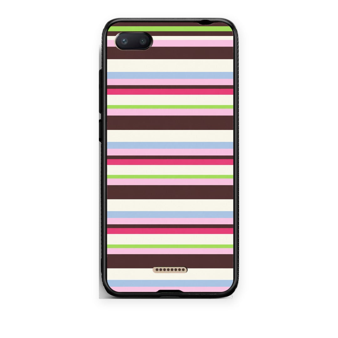 Θήκη Xiaomi Redmi 6A Multicolour Horizontal Stripes από τη Smartfits με σχέδιο στο πίσω μέρος και μαύρο περίβλημα | Xiaomi Redmi 6A Multicolour Horizontal Stripes case with colorful back and black bezels