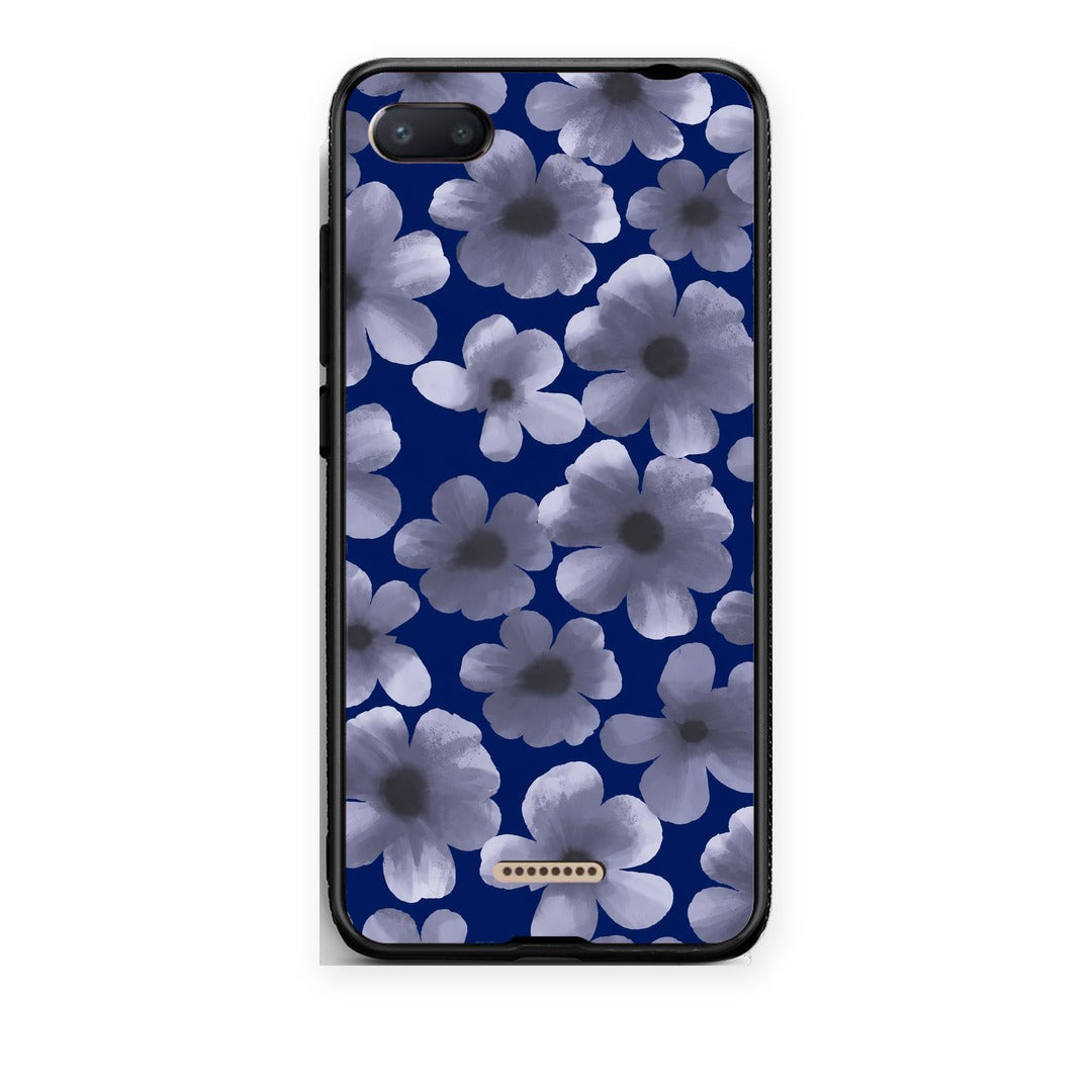 Θήκη Xiaomi Redmi 6A Pale Blue Flowers on Navy από τη Smartfits με σχέδιο στο πίσω μέρος και μαύρο περίβλημα | Xiaomi Redmi 6A Pale Blue Flowers on Navy case with colorful back and black bezels