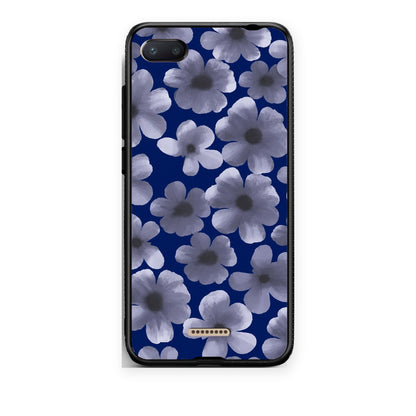 Θήκη Xiaomi Redmi 6A Pale Blue Flowers on Navy από τη Smartfits με σχέδιο στο πίσω μέρος και μαύρο περίβλημα | Xiaomi Redmi 6A Pale Blue Flowers on Navy case with colorful back and black bezels