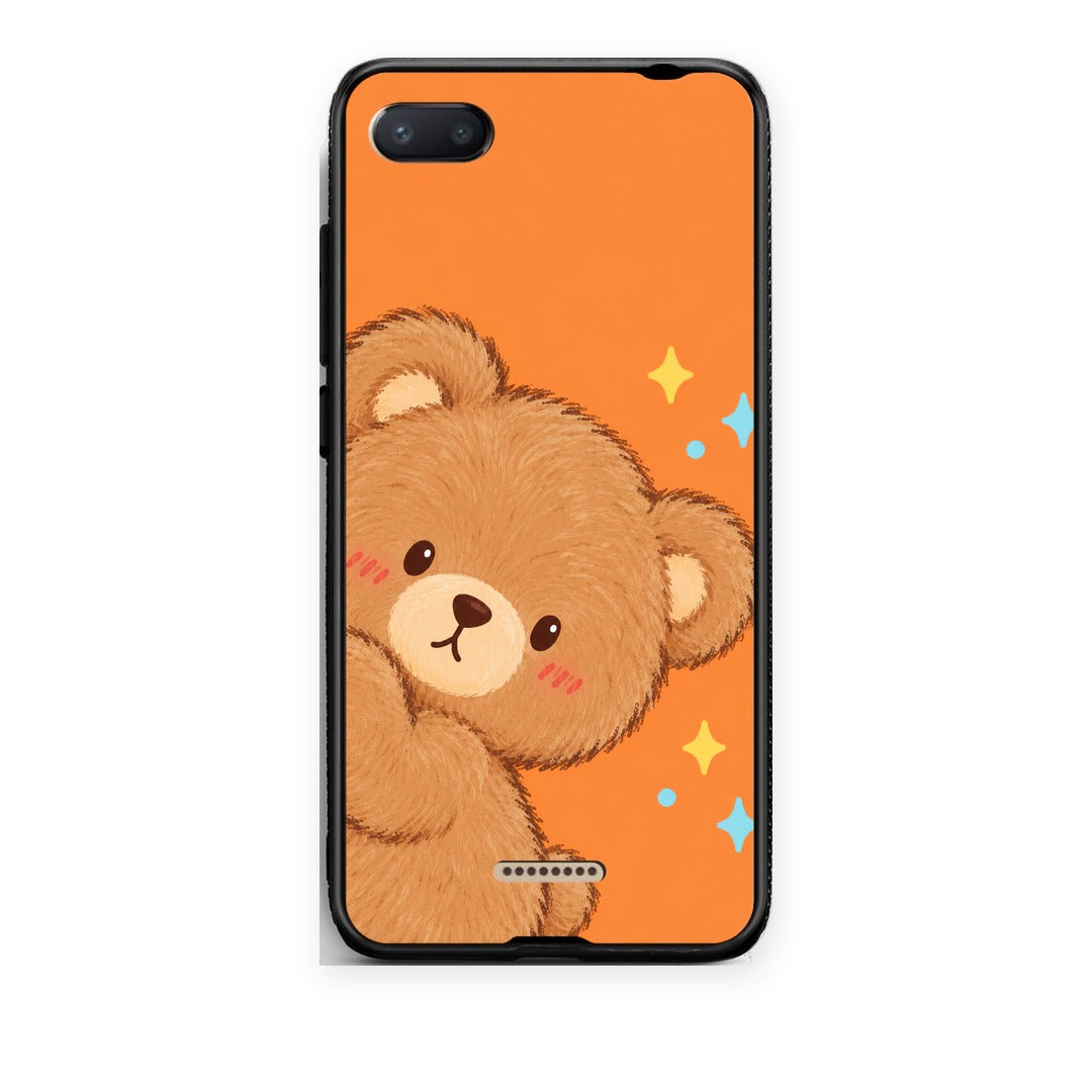 Θήκη Xiaomi Redmi 6A Peekaboo Teddy on Orange από τη Smartfits με σχέδιο στο πίσω μέρος και μαύρο περίβλημα | Xiaomi Redmi 6A Peekaboo Teddy on Orange case with colorful back and black bezels