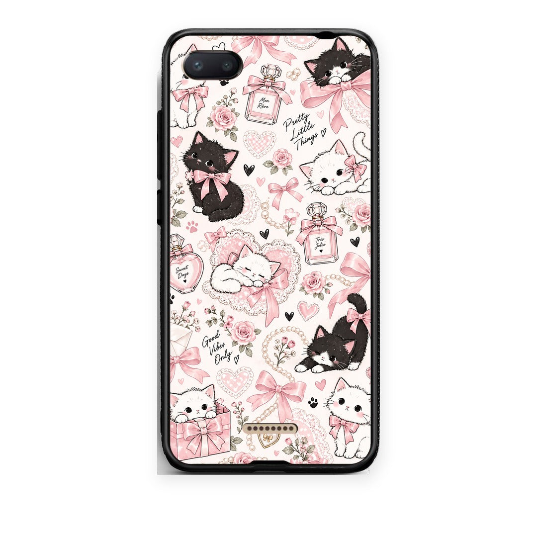 Θήκη Xiaomi Redmi 6A Pink Bows and Kittens Collage από τη Smartfits με σχέδιο στο πίσω μέρος και μαύρο περίβλημα | Xiaomi Redmi 6A Pink Bows and Kittens Collage case with colorful back and black bezels