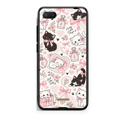 Θήκη Xiaomi Redmi 6A Pink Bows and Kittens Collage από τη Smartfits με σχέδιο στο πίσω μέρος και μαύρο περίβλημα | Xiaomi Redmi 6A Pink Bows and Kittens Collage case with colorful back and black bezels