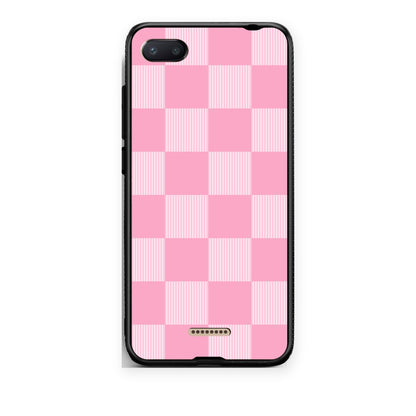 Θήκη Xiaomi Redmi 6A Pink and White Striped Checks από τη Smartfits με σχέδιο στο πίσω μέρος και μαύρο περίβλημα | Xiaomi Redmi 6A Pink and White Striped Checks case with colorful back and black bezels
