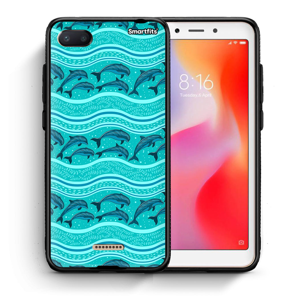 Θήκη Xiaomi Redmi 6A Swimming Dolphins από τη Smartfits με σχέδιο στο πίσω μέρος και μαύρο περίβλημα | Xiaomi Redmi 6A Swimming Dolphins case with colorful back and black bezels