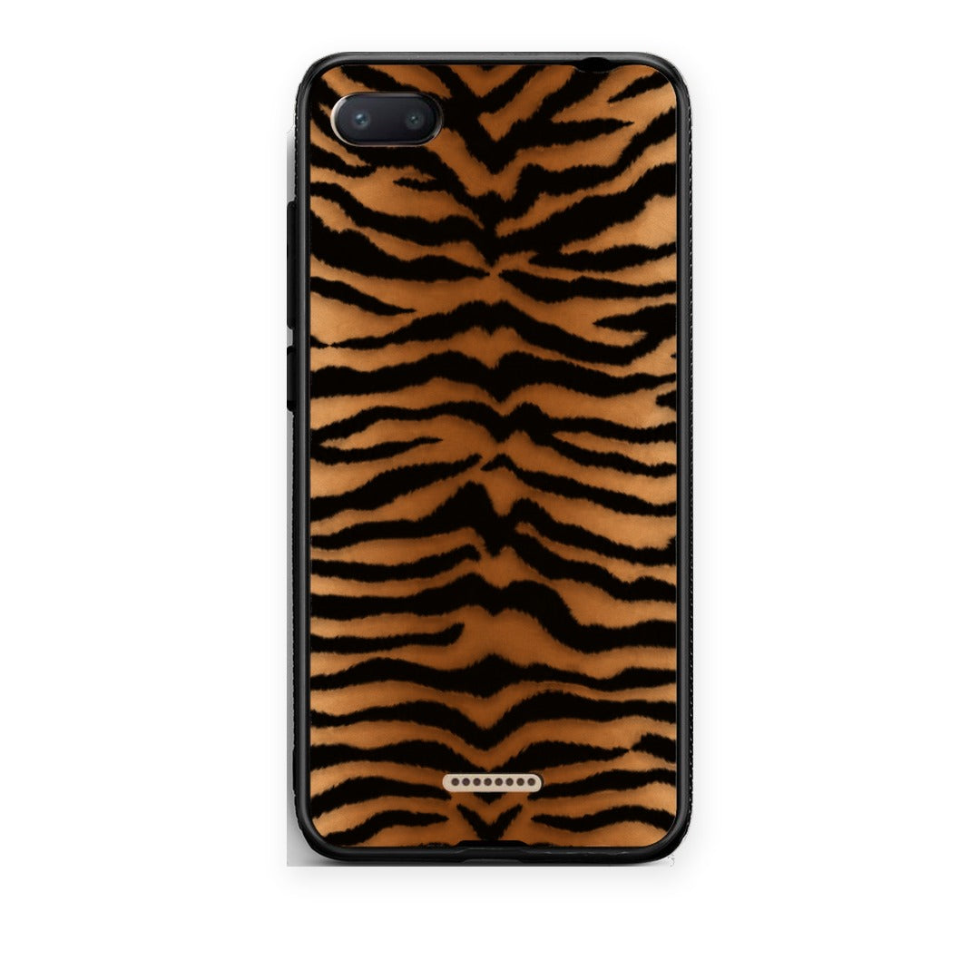 Θήκη Xiaomi Redmi 6A Tiger Print Orange and Black από τη Smartfits με σχέδιο στο πίσω μέρος και μαύρο περίβλημα | Xiaomi Redmi 6A Tiger Print Orange and Black case with colorful back and black bezels