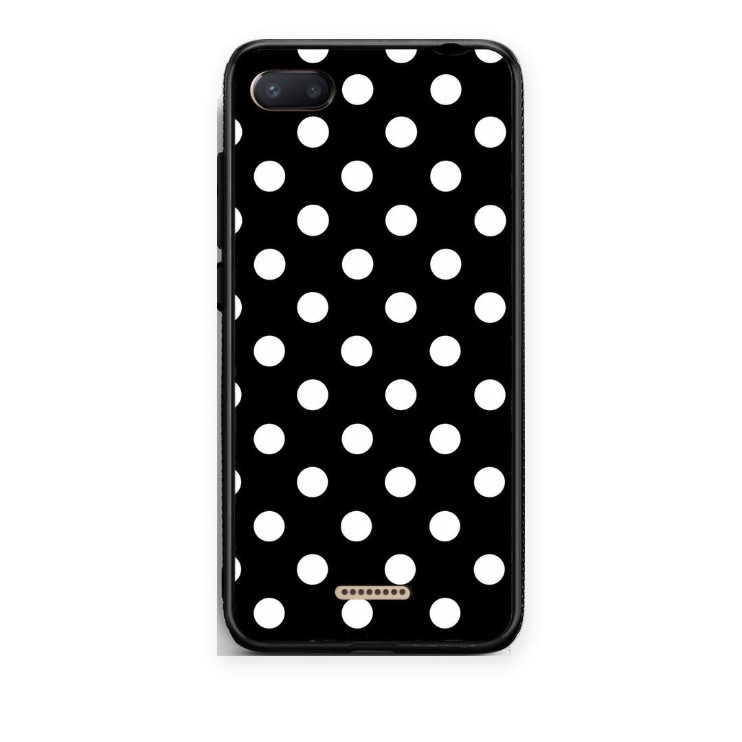 Θήκη Xiaomi Redmi 6A White Polka Dots on Black από τη Smartfits με σχέδιο στο πίσω μέρος και μαύρο περίβλημα | Xiaomi Redmi 6A White Polka Dots on Black case with colorful back and black bezels