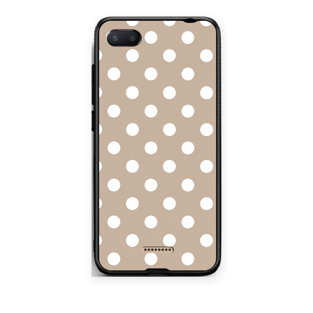 Θήκη Xiaomi Redmi 6A White Polka Dots on Taupe από τη Smartfits με σχέδιο στο πίσω μέρος και μαύρο περίβλημα | Xiaomi Redmi 6A White Polka Dots on Taupe case with colorful back and black bezels