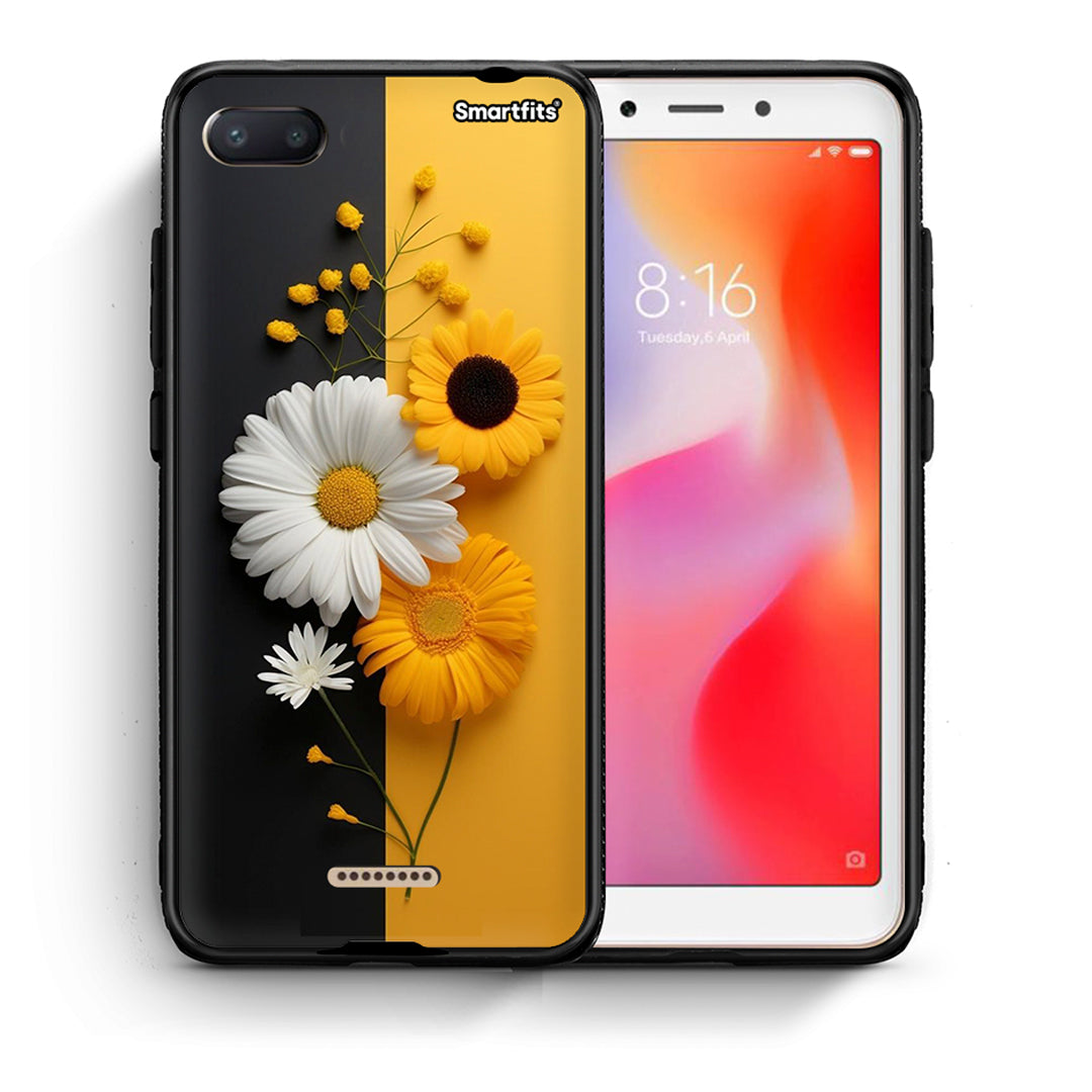 Θήκη Xiaomi Redmi 6A Yellow Daisies από τη Smartfits με σχέδιο στο πίσω μέρος και μαύρο περίβλημα | Xiaomi Redmi 6A Yellow Daisies case with colorful back and black bezels
